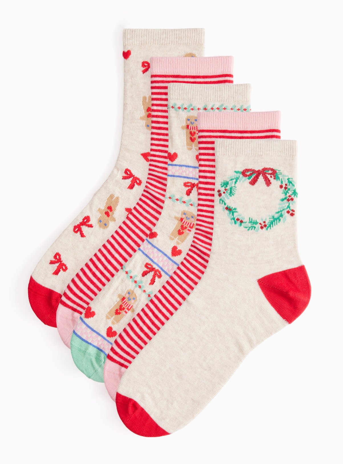 Christmas Wreath Ankle Socks 5-Pack 6-8 - Image 1 thumbnail